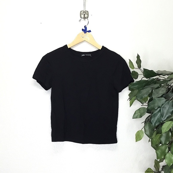 Zara Black Short Sleeve Crop Top - Picture 1 of 4